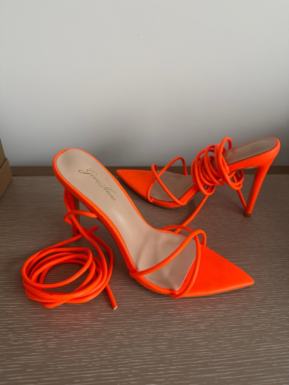 Women's Neon Orange Lace-Up Stiletto Heels